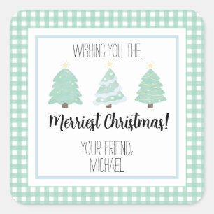 Watercolor Pastel Tree Teacher Christmas Gift Card Square Sticker
