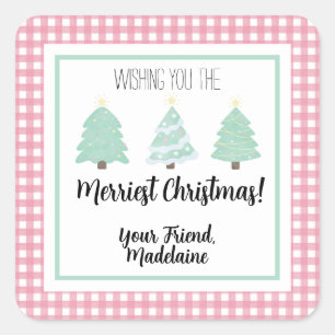 Watercolor Pastel Tree Teacher Christmas Gift Card Square Sticker