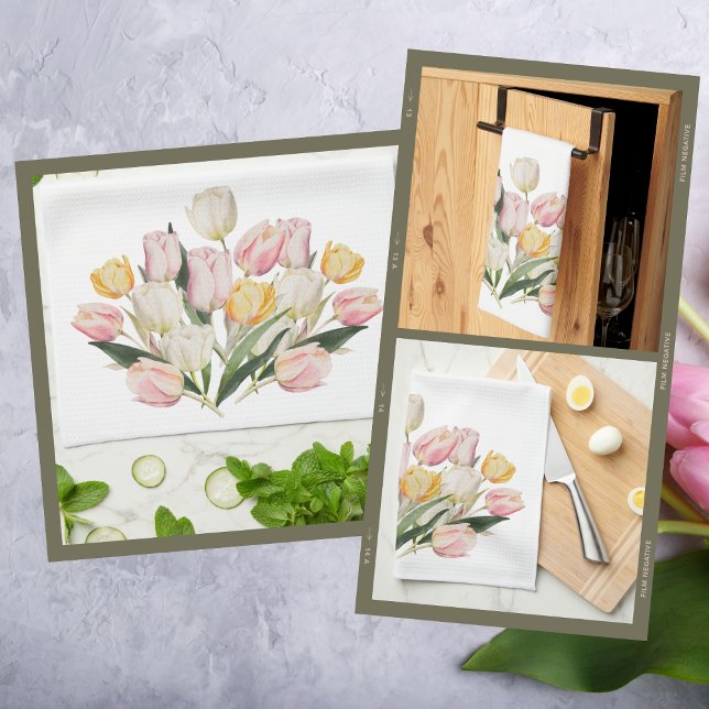 Watercolor Pastel Tulip Bouquet Kitchen Towel (Creator Uploaded)