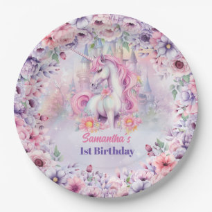 Watercolor Pastel Unicorn and Fairytale Castle  Paper Plate
