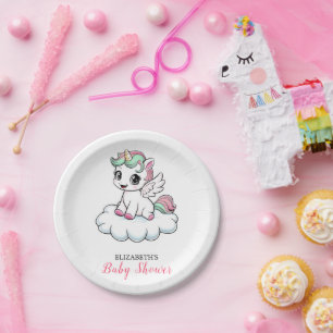 Watercolor Pastel Unicorn Baby Shower Paper Plate