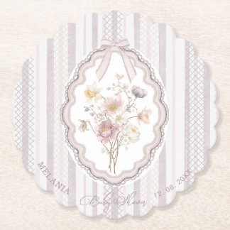 Watercolor pastel wildflower bow lace baby show Paper Coaster