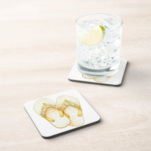 WATERCOLOR PASTEL YELLOW SEQUINED FLIP FLOPS COASTER
