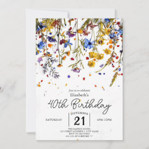 Watercolor Pastels Wildflowers 40th birthday Invitation