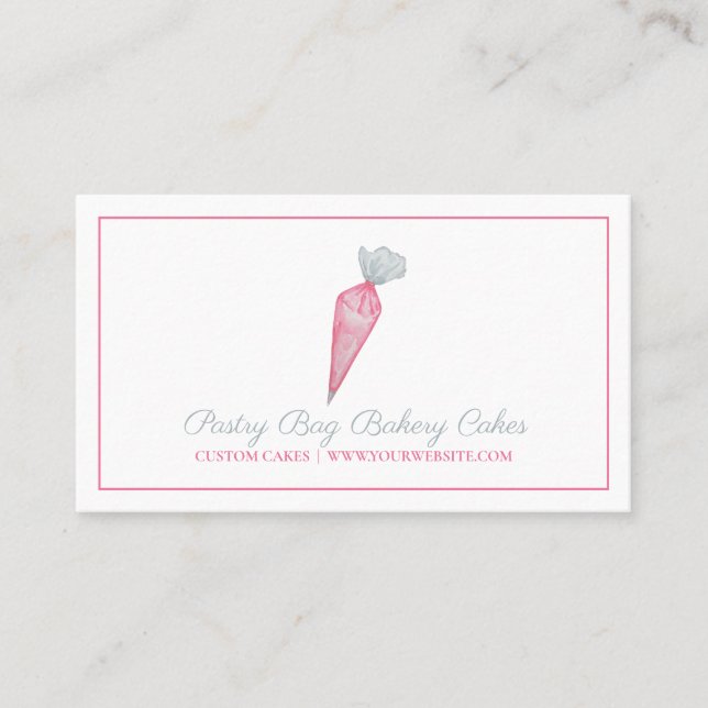 Watercolor Pastry Bag Bakery Shop Business Card (Front)