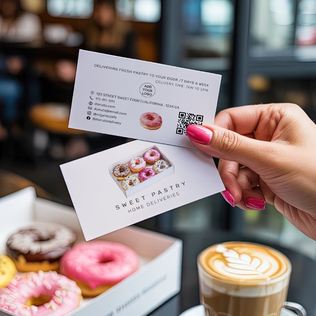 Watercolor pastry bakery donuts delivery Qr Logo Business Card (Watercolor pastry bakery donuts delivery Qr Logo Business Card)