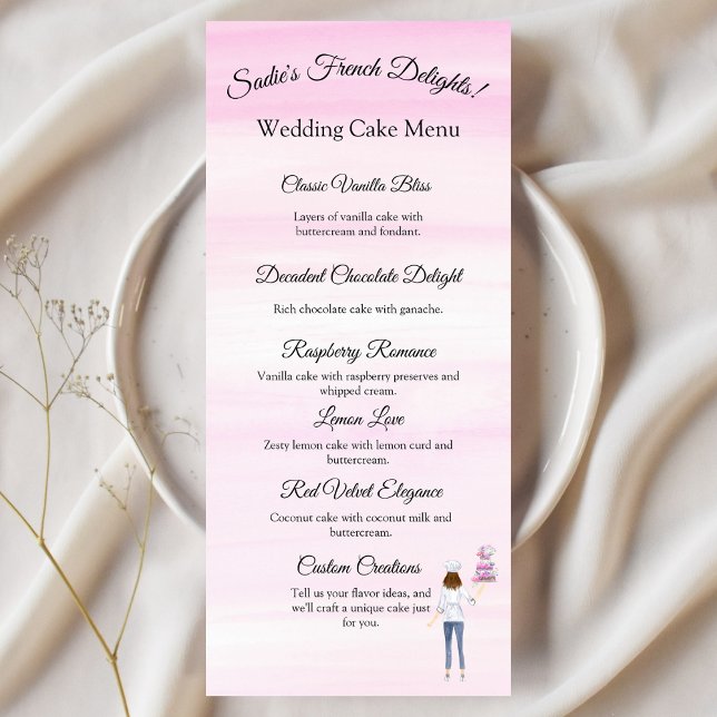 Watercolor Pastry Chef With Wedding Cake LOGO Menu (A wonderful wedding cake sample menu to lure your customers to trying and buying!)