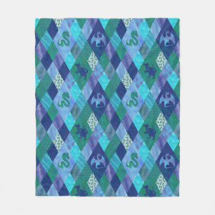 Watercolor Patchwork Dragon in Blue and Green Tape Fleece Blanket