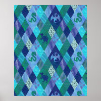 Watercolor Patchwork Dragon in Blue and Green Tape