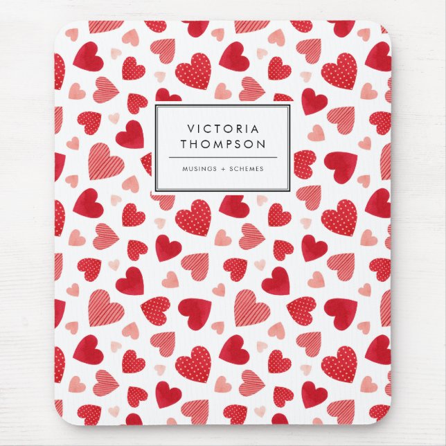 Watercolor Patchwork Red Hearts Pattern Mouse Pad (Front)