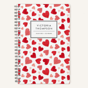 Watercolor Patchwork Red Hearts Pattern Notebook