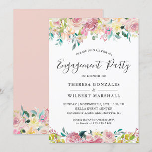 Watercolor Patel Blush Floral Engagement Party Invitation