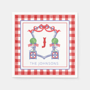 Watercolor Patriotic American Flag Topiary Crest Napkin
