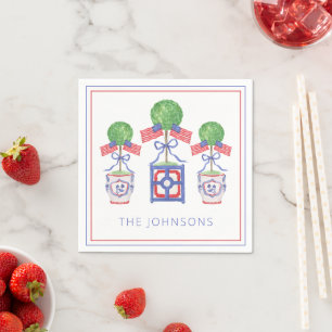 Watercolor Patriotic American Flag Topiary Gift Napkin