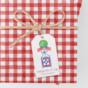Watercolor Patriotic American Flag Topiary Gift Tags