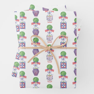 Watercolor Patriotic American Flag Topiary Wrapping Paper Sheet