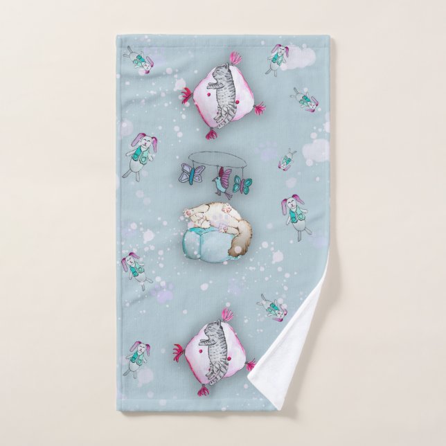Watercolor pattern cute sleeping kittens and their hand towel (Hand Towel)