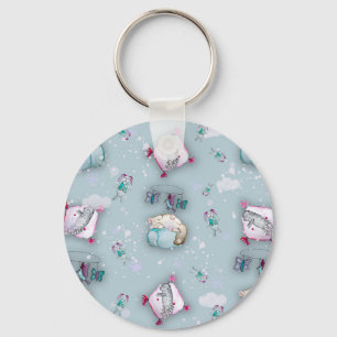 Watercolor pattern cute sleeping kittens and their keychain