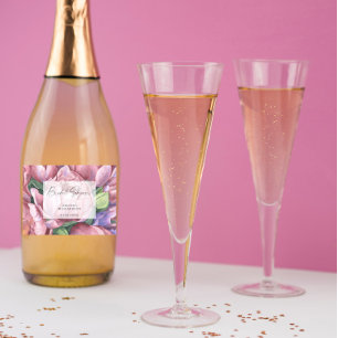 Watercolor pattern flowers - bridal shower sparkling wine label