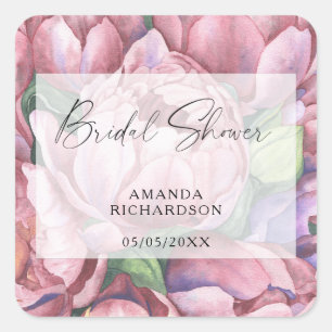 Watercolor pattern flowers - bridal shower square sticker
