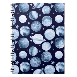 Watercolor pattern illustration of space galaxy wi notebook