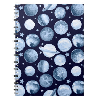 Watercolor pattern illustration of space galaxy wi notebook