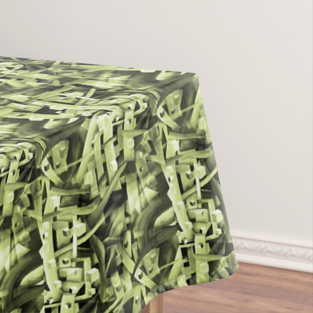 Watercolor Pattern in Green Abstract Contemporary Tablecloth (In Situ)