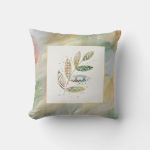 Watercolor Pattern Leaves Monogram Throw Pillow
