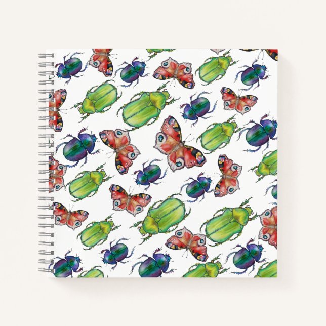 Watercolor pattern of beetles and butterflies notebook (Front)