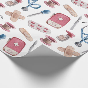 Watercolor pattern of medical supplies wrapping paper