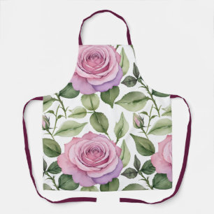 Watercolor Pattern Of Pink And Lavender Roses Apron