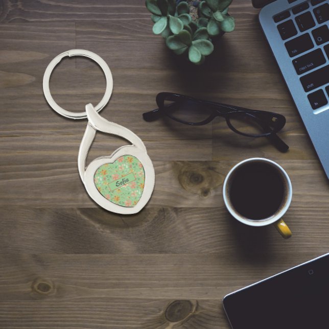 Watercolor pattern orange green Metal Keychain (Creator Uploaded)