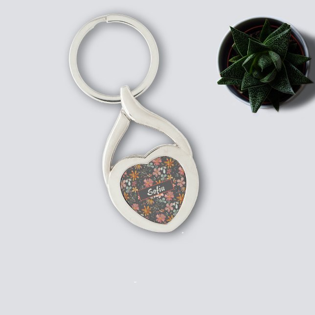 Watercolor pattern orange grey Metal Keychain (Creator Uploaded)