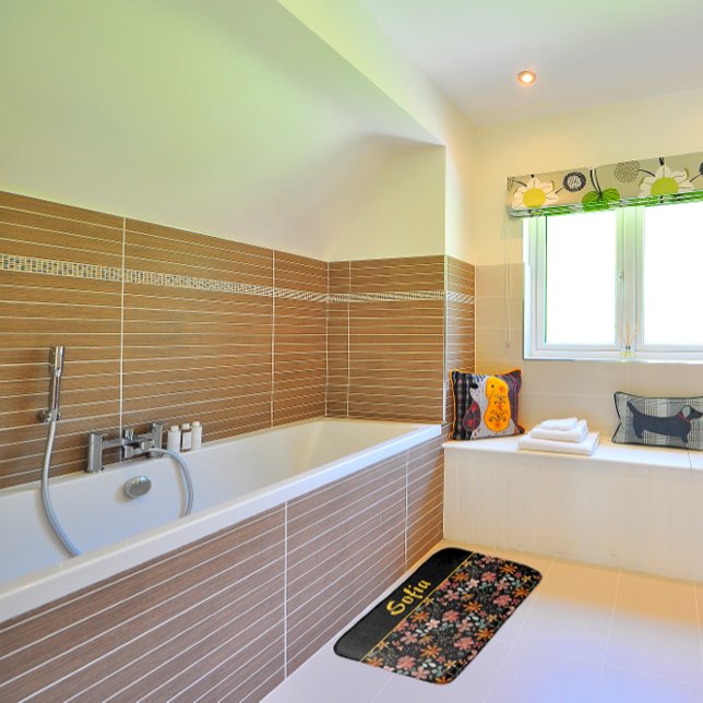 Watercolor pattern pink yellow orange bath mat (Creator Uploaded)