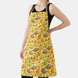 Watercolor Pattern Pumpkins Autumn Leaves Apron