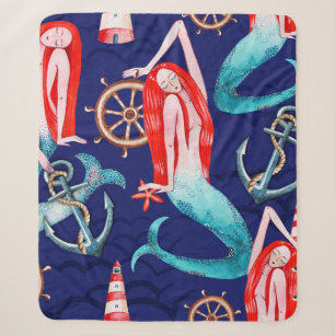 Watercolor pattern sea sherpa blanket