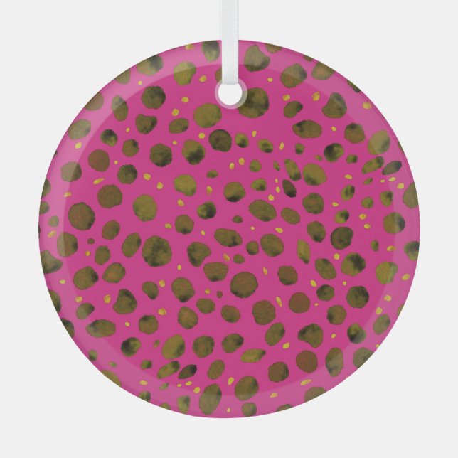 Watercolor Pattern with Abstract Cheetah Skin. Glass Ornament (Front)