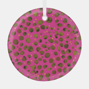 Watercolor Pattern with Abstract Cheetah Skin. Glass Ornament
