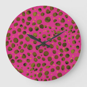 Watercolor Pattern with Abstract Cheetah Skin. Large Clock