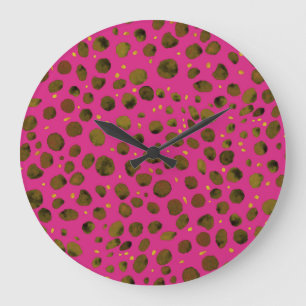 Watercolor Pattern with Abstract Cheetah Skin. Large Clock