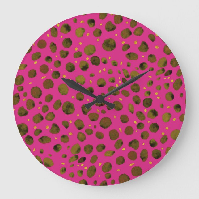 Watercolor Pattern with Abstract Cheetah Skin. Large Clock (Front)