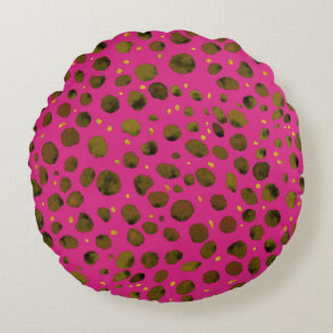 Watercolor Pattern with Abstract Cheetah Skin. Round Pillow
