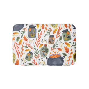 Watercolor Pattern with Autumn Foliage. Bath Mat