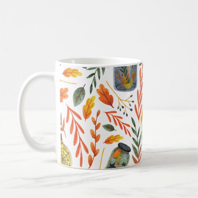 Watercolor Pattern with Autumn Foliage. Coffee Mug (Left)