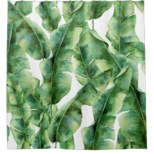Watercolor pattern with banana palm leaves. Hand p
