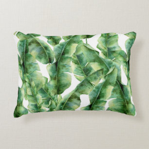Watercolor pattern with banana palm leaves. Hand p Accent Pillow