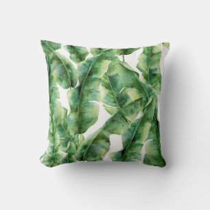 Watercolor pattern with banana palm leaves. Hand p Throw Pillow