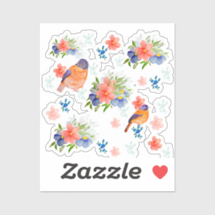 Watercolor pattern with birds and flowers