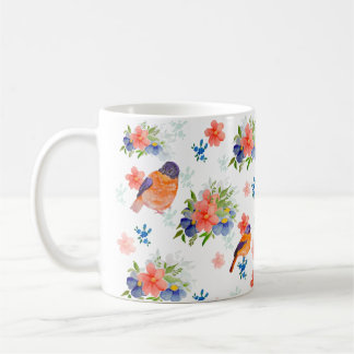 Watercolor pattern with birds and flowers coffee mug