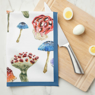 Watercolor pattern with colourful mushrooms kitchen towel